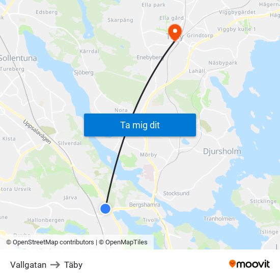 Vallgatan to Täby map