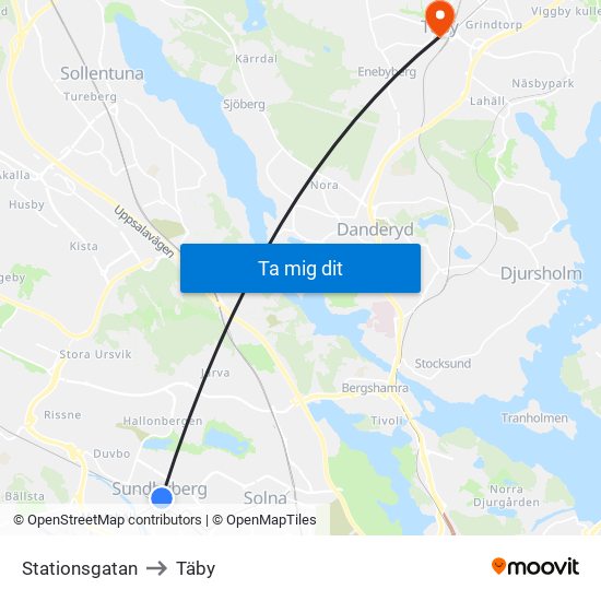 Stationsgatan to Täby map