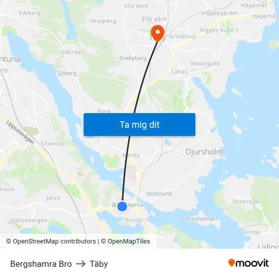 Bergshamra Bro to Täby map