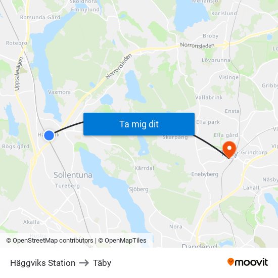 Häggviks Station to Täby map