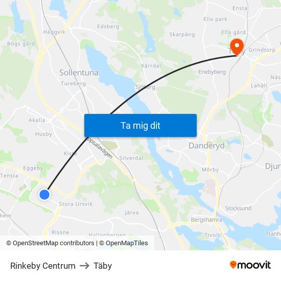 Rinkeby Centrum to Täby map