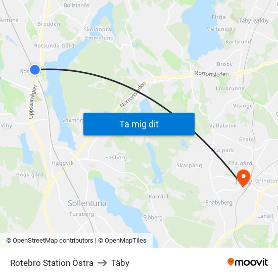 Rotebro Station Östra to Täby map