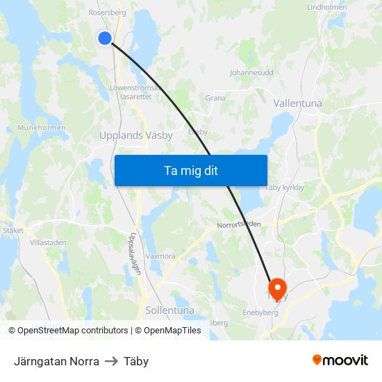 Järngatan Norra to Täby map