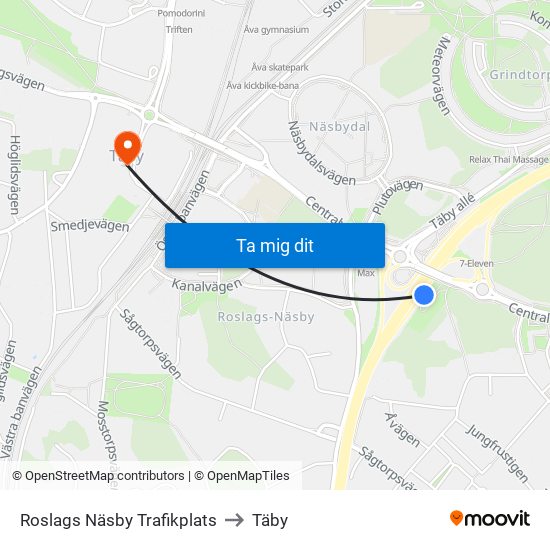 Roslags Näsby Trafikplats to Täby map