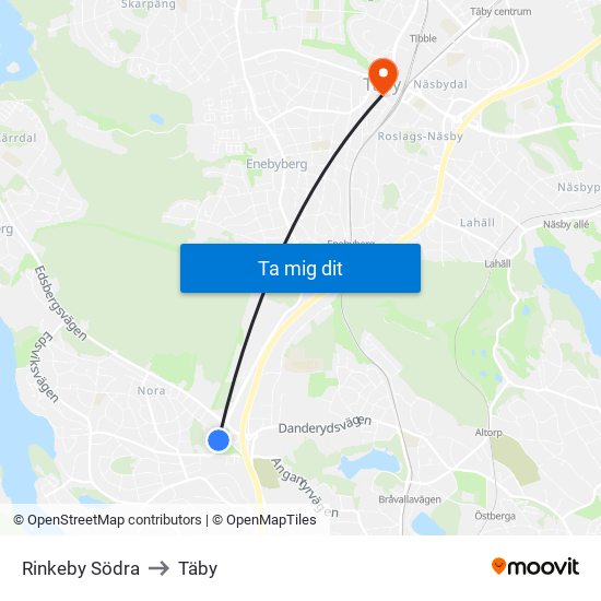 Rinkeby Södra to Täby map