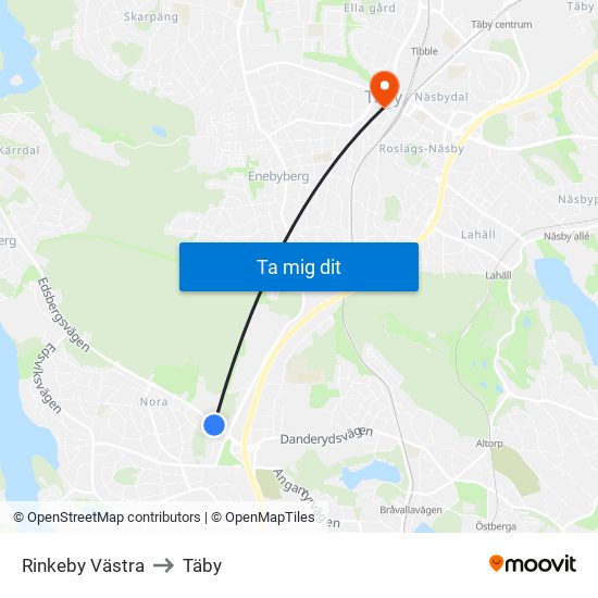 Rinkeby Västra to Täby map