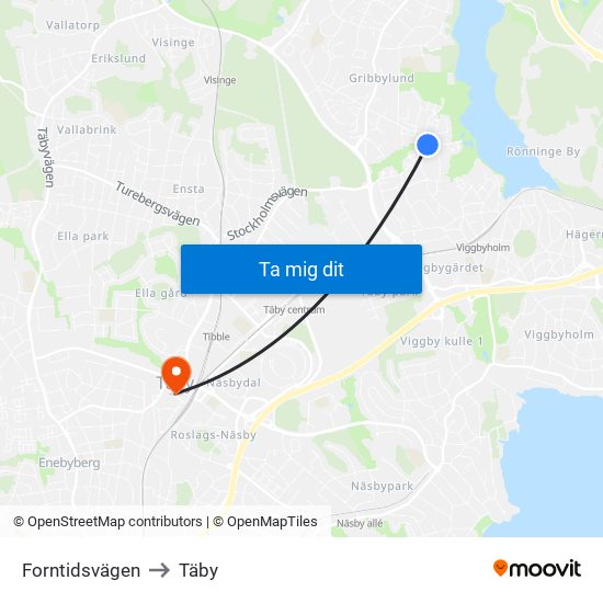 Forntidsvägen to Täby map