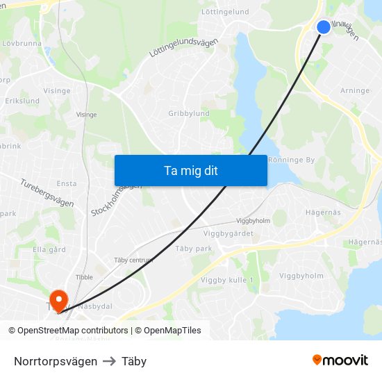 Norrtorpsvägen to Täby map