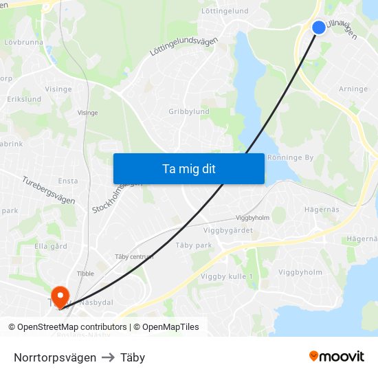 Norrtorpsvägen to Täby map