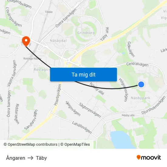 Ångaren to Täby map