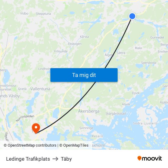 Ledinge Trafikplats to Täby map