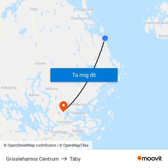Grisslehamns Centrum to Täby map