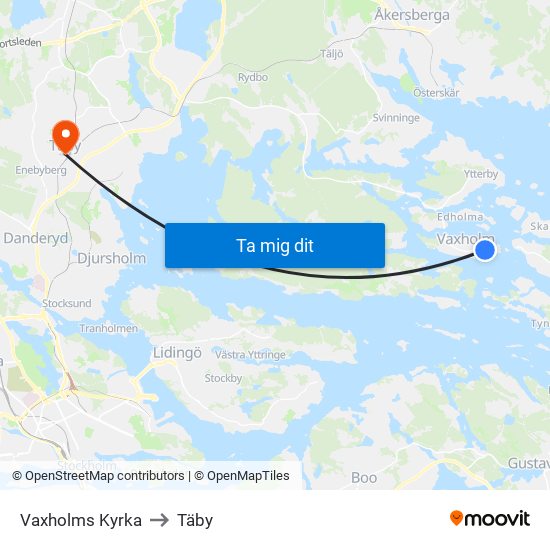 Vaxholms Kyrka to Täby map