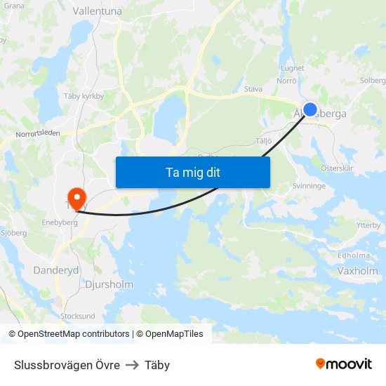 Slussbrovägen Övre to Täby map