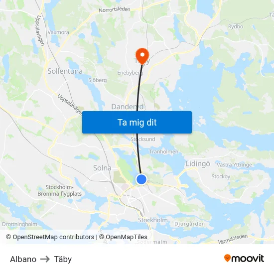 Albano to Täby map