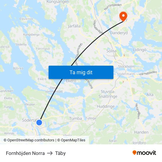 Fornhöjden Norra to Täby map