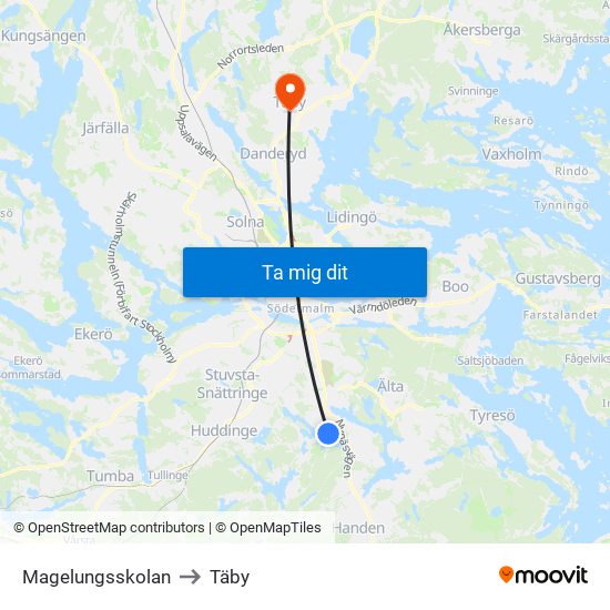 Magelungsskolan to Täby map