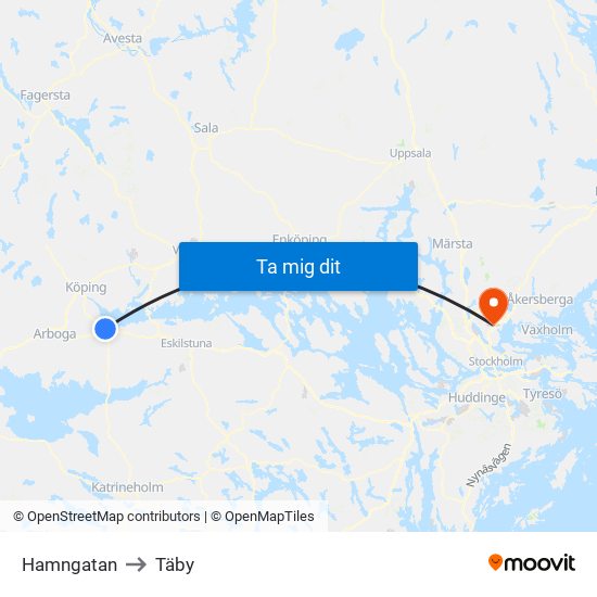 Hamngatan to Täby map