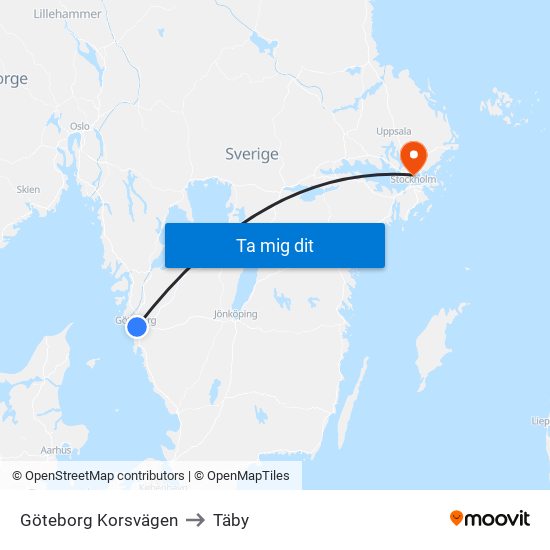 Göteborg Korsvägen to Täby map