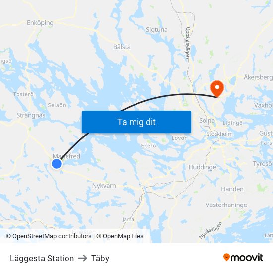 Läggesta Station to Täby map