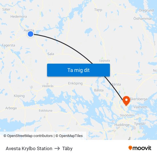 Avesta Krylbo Station to Täby map