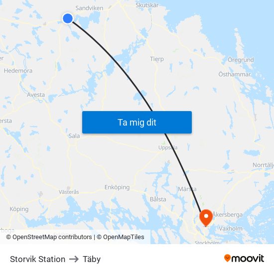 Storvik Station to Täby map