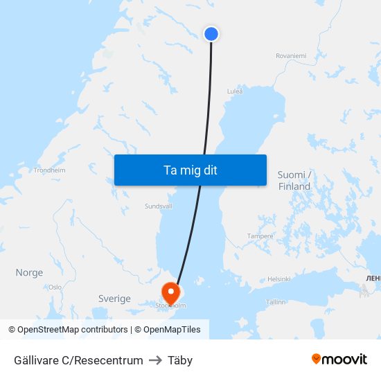 Gällivare C/Resecentrum to Täby map