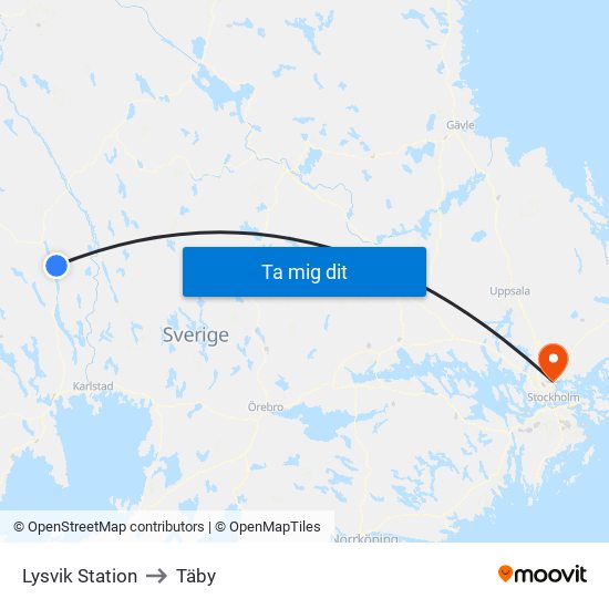 Lysvik Station to Täby map