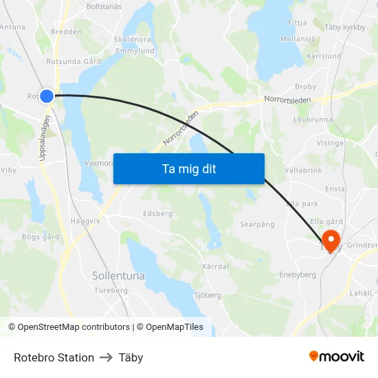Rotebro Station to Täby map