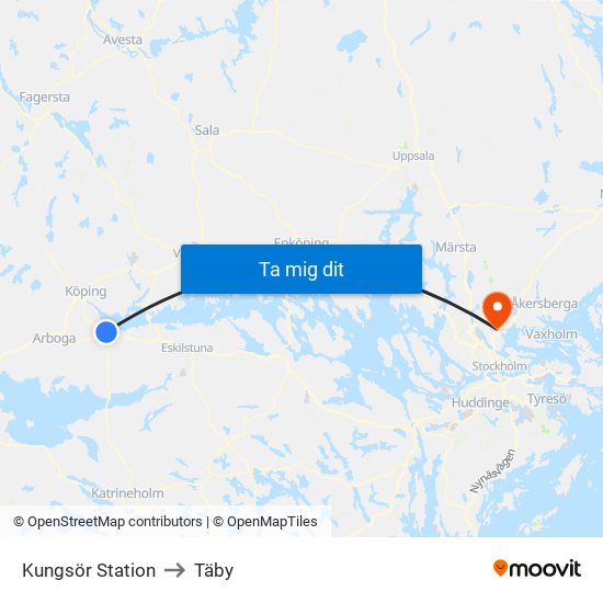 Kungsör Station to Täby map