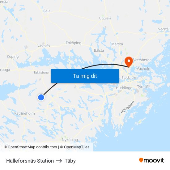 Hälleforsnäs Station to Täby map