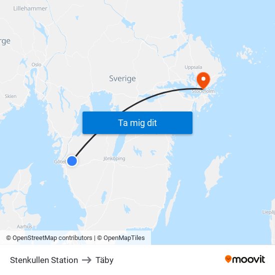 Stenkullen Station to Täby map