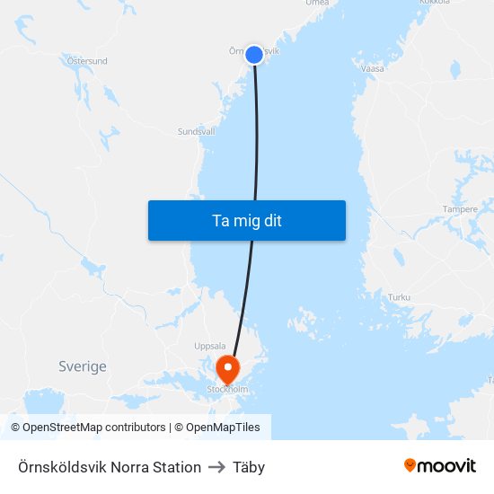 Örnsköldsvik Norra Station to Täby map