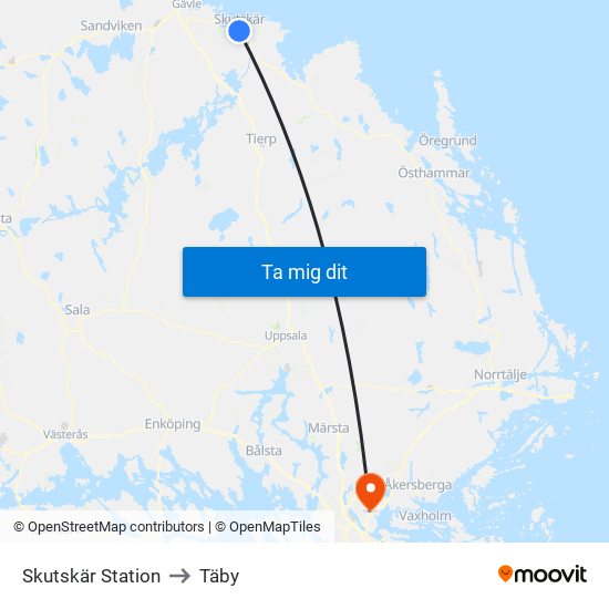 Skutskär Station to Täby map