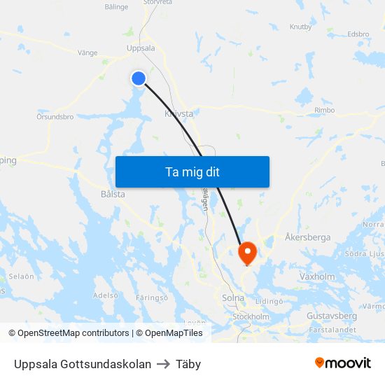 Uppsala Gottsundaskolan to Täby map