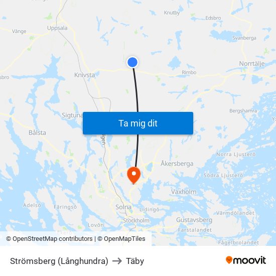 Strömsberg (Långhundra) to Täby map