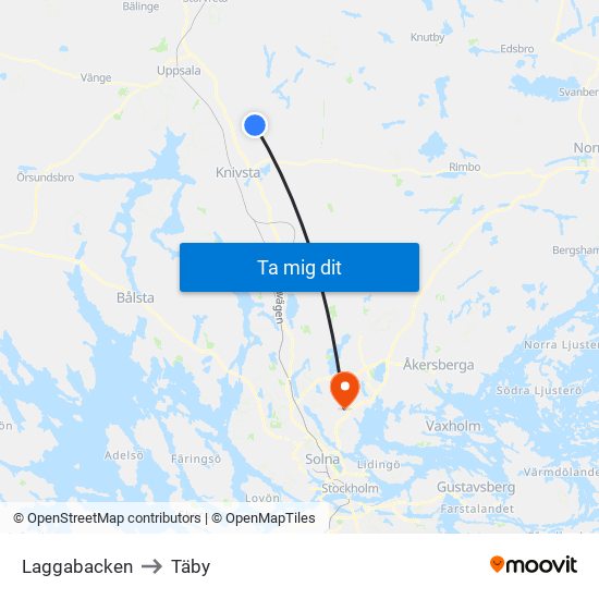 Laggabacken to Täby map