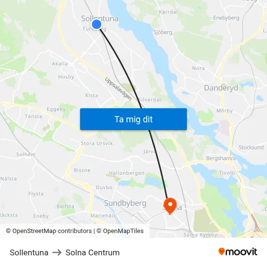 Sollentuna to Solna Centrum map