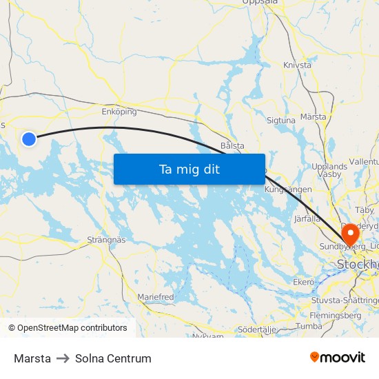 Marsta to Solna Centrum map