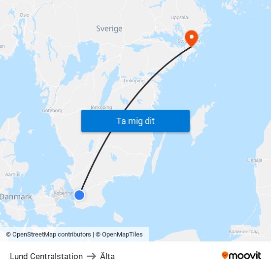Lund Centralstation to Älta map