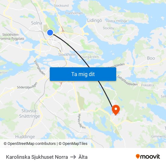 Karolinska Sjukhuset Norra to Älta map