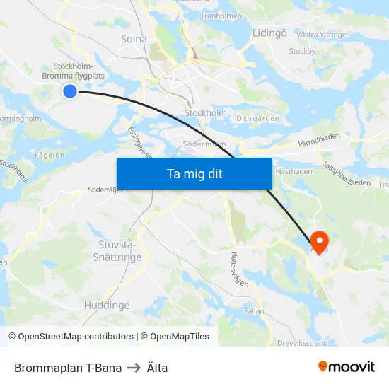 Brommaplan T-Bana to Älta map