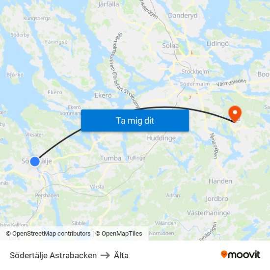 Södertälje Astrabacken to Älta map
