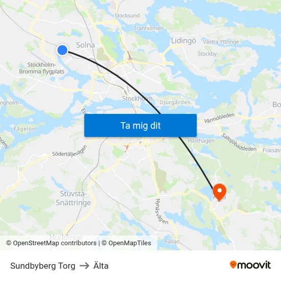 Sundbyberg Torg to Älta map