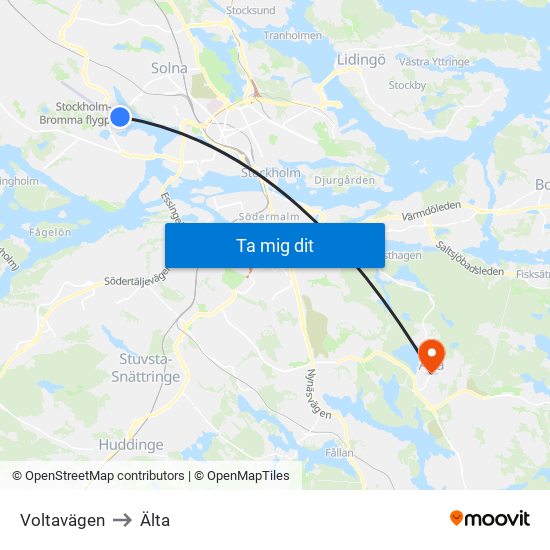 Voltavägen to Älta map