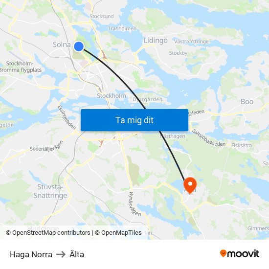 Haga Norra to Älta map