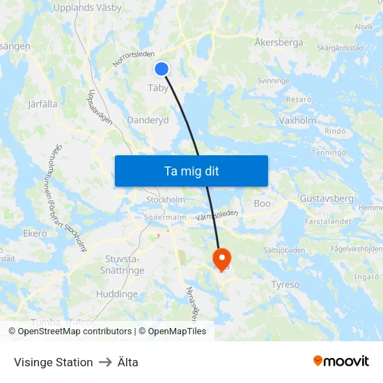 Visinge Station to Älta map