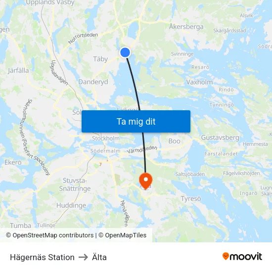 Hägernäs Station to Älta map