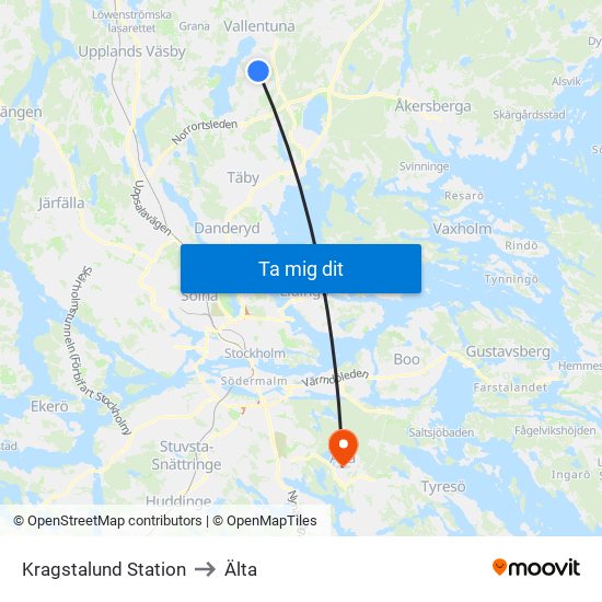 Kragstalund Station to Älta map