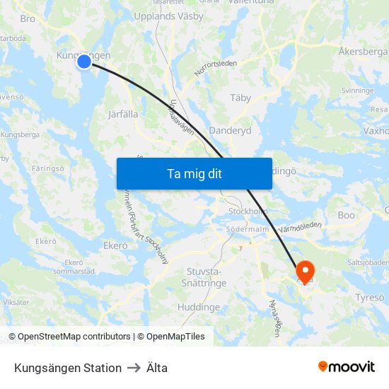 Kungsängen Station to Älta map